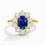 Blue Sapphire Halo Engagement Ring in 18k Gold Vermeil