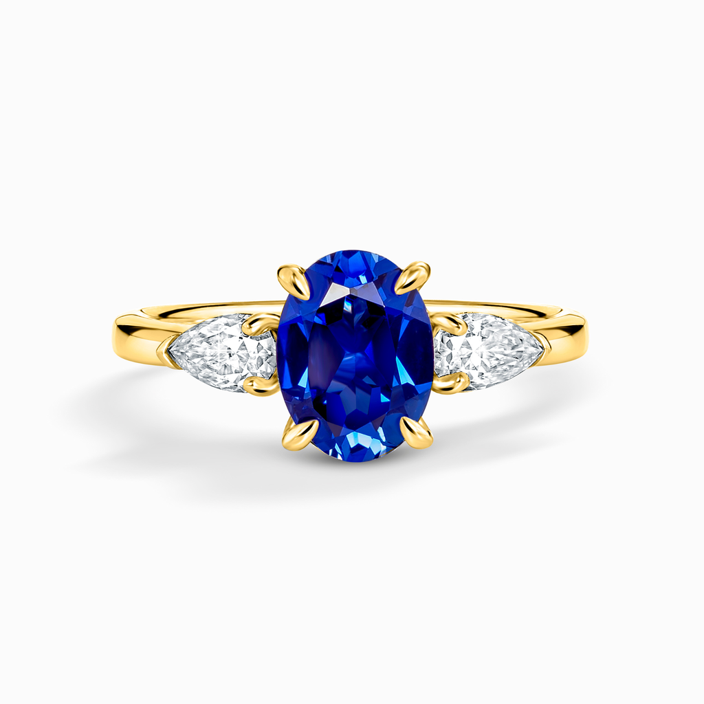 Blue Sapphire Oval Three Stone Engagement Ring in 18k Gold Vermeil
