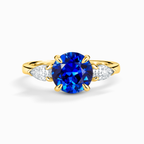 Blue Sapphire Round Cut Three Stone Engagement Ring in 18k Gold Vermeil