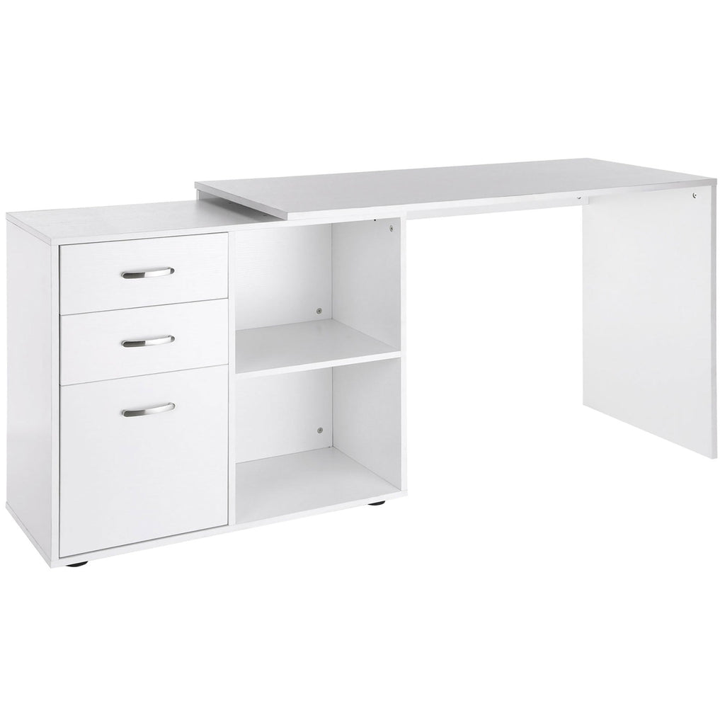L Shaped Computer Desk, Reversible Home Office Desk with Drawers, File Cabinet and Storage Shelves, Study Table, 117 x 83.5 x 76cm, White White