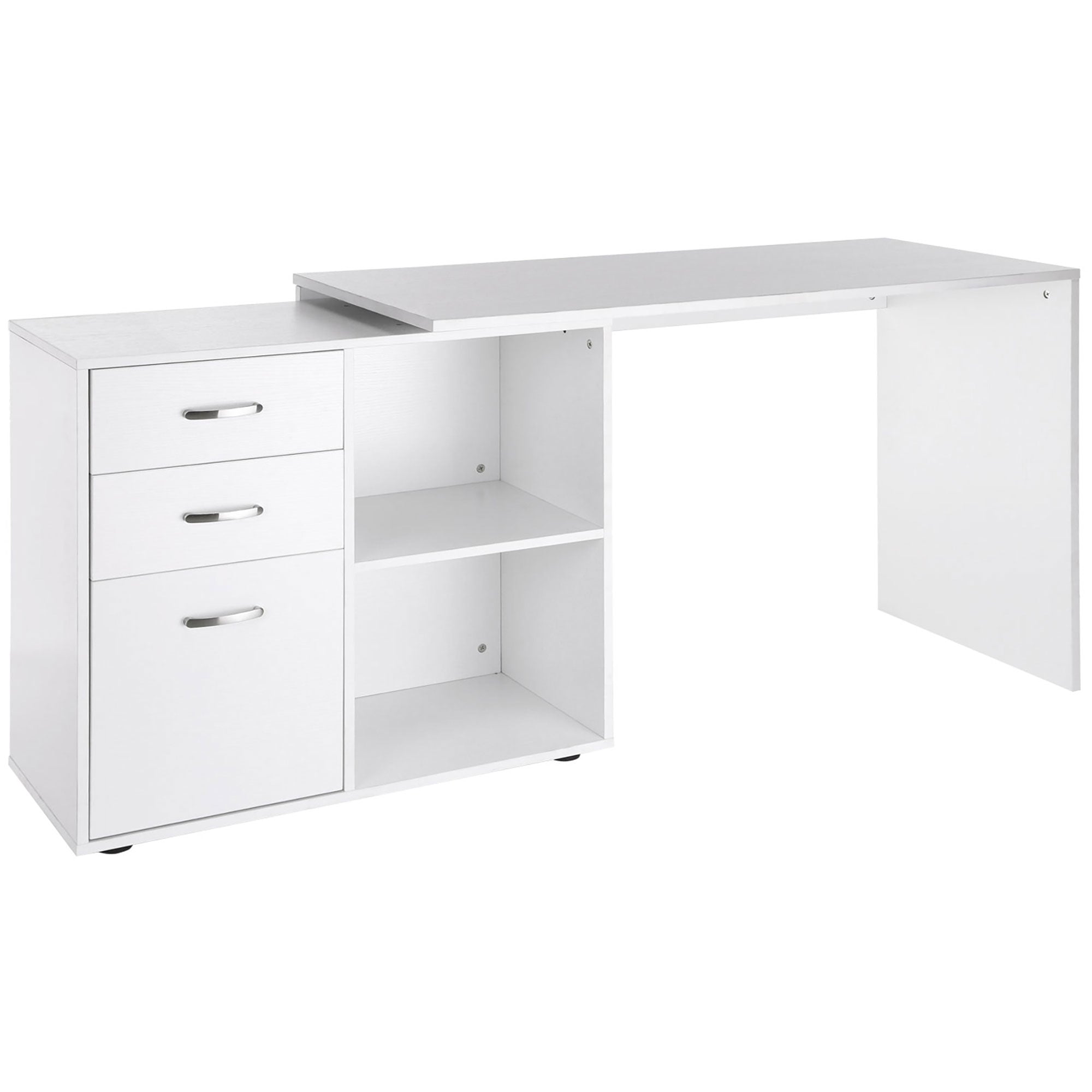 L Shaped Computer Desk, Reversible Home Office Desk with Drawers, File Cabinet and Storage Shelves, Study Table, 117 x 83.5 x 76cm, White White
