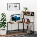 Reversible L Shaped Desk with Hutch, Industrial Computer Desk, Corner Desk with Storage Compartments and Steel Frame for Home Office, Study, 140 x 125cm, Brown