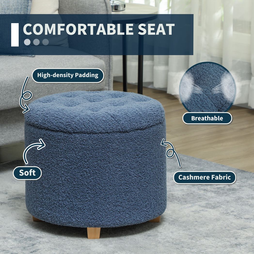 45cm Round Ottoman with Storage, Lid, Cashmere Footstool