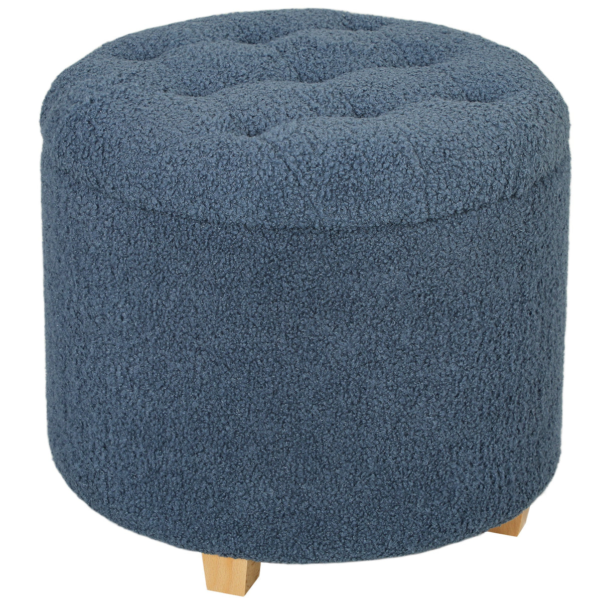 45cm Round Ottoman with Storage, Lid, Cashmere Footstool Blue