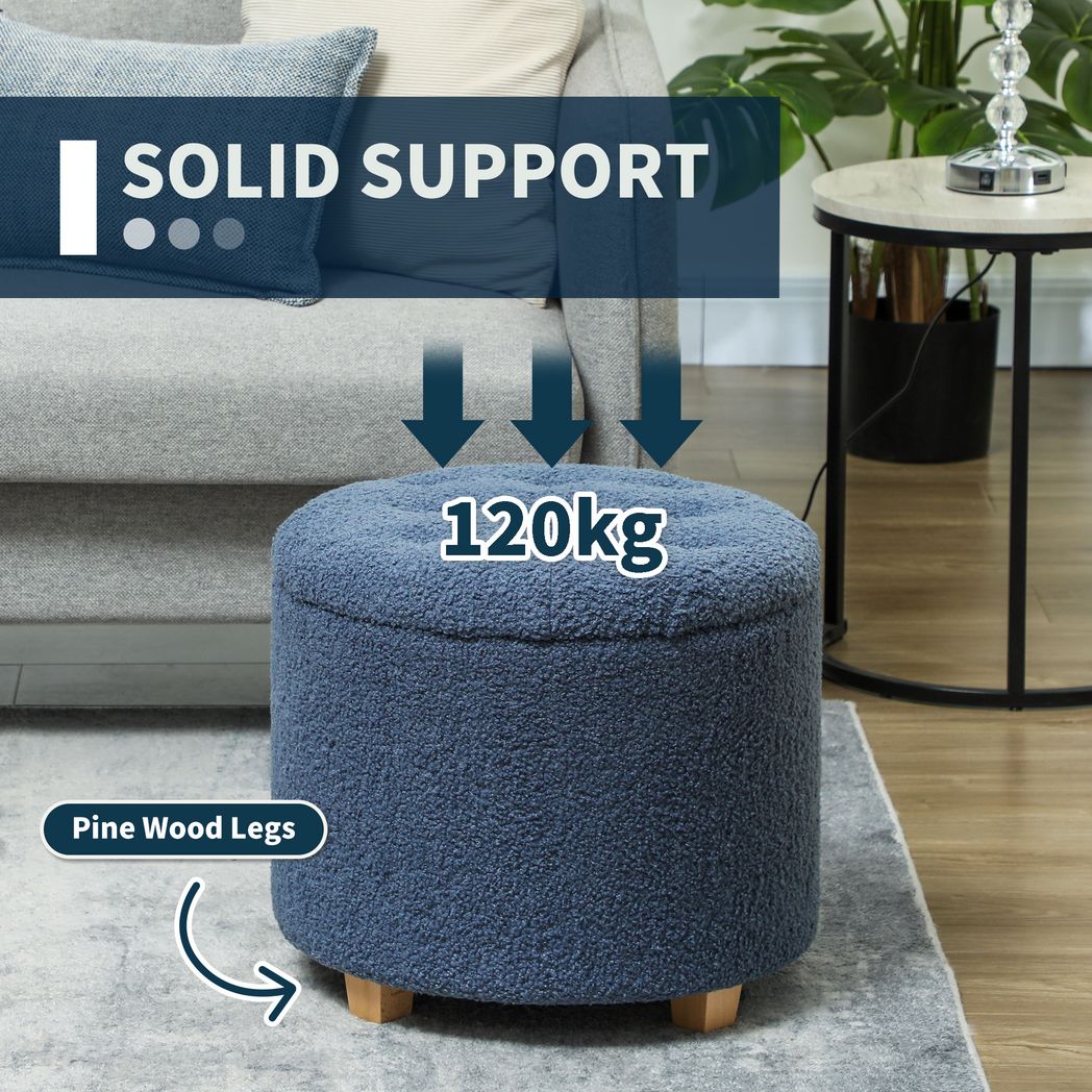 45cm Round Ottoman with Storage, Lid, Cashmere Footstool