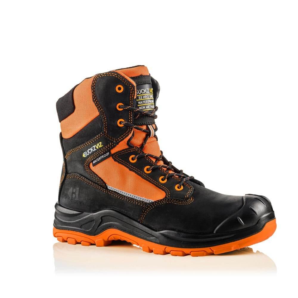 Buckler BVIZ1 S3 360° High Visibility Metal Free Waterproof Safety Lace/Zip Boot Orange Black