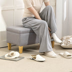 30L Linen Storage Ottoman Padded Footstool with Rubberwood Legs, Light Grey