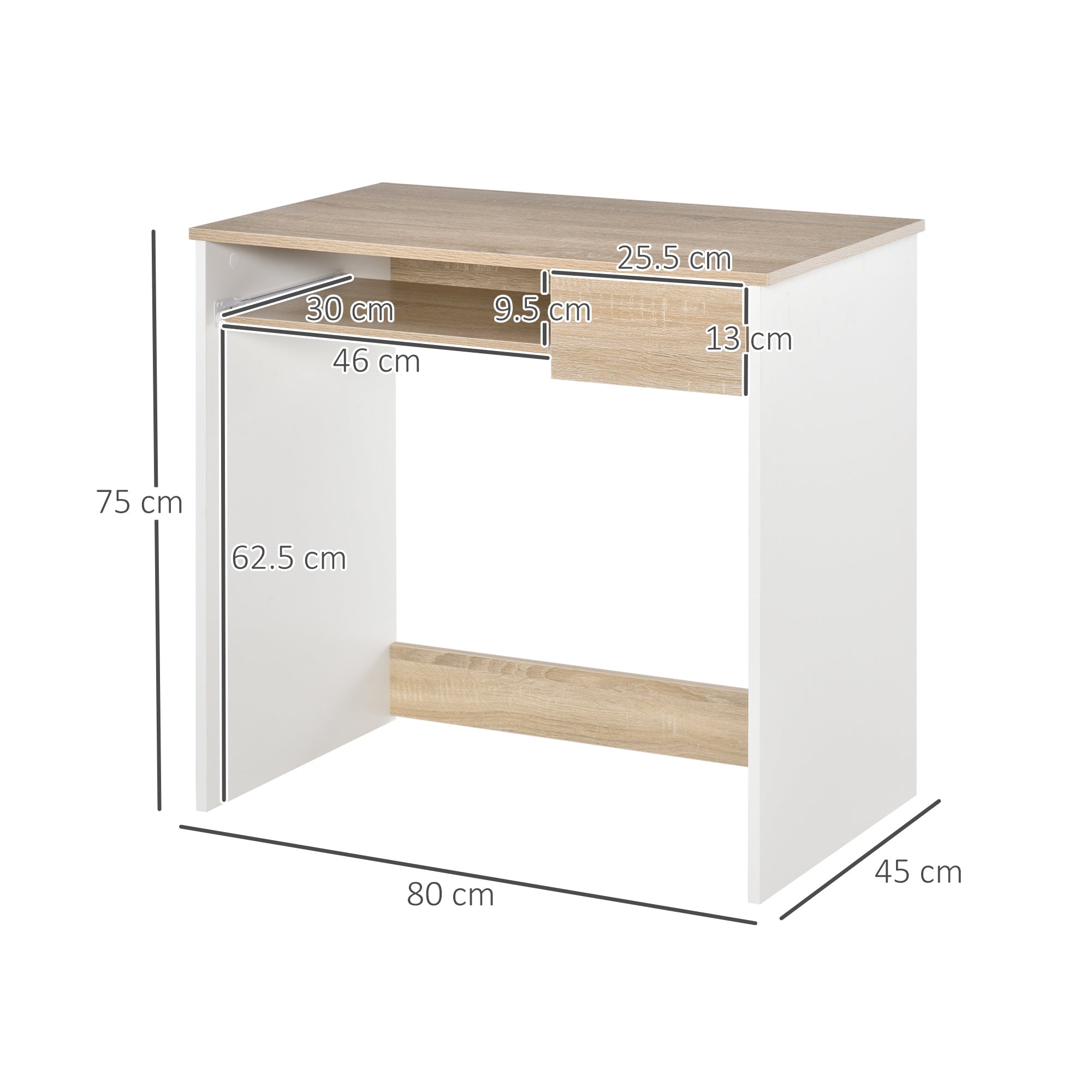 Compact Computer Desk with Keyboard Tray, Home Office Desk with Drawer for Bedroom Study, Oak Colour
