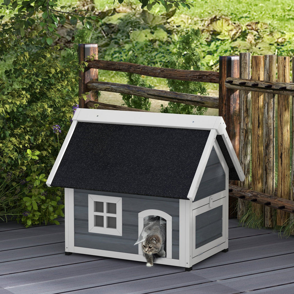 ?Outdoor Feral Cat House with Openable Asphalt Roof,?Grey