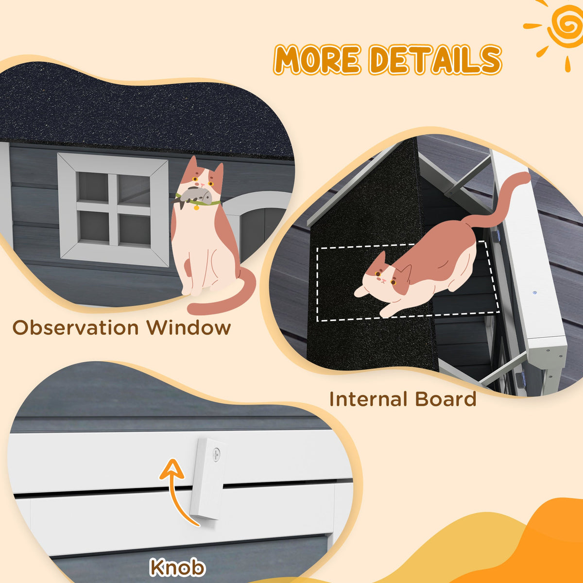 ?Outdoor Feral Cat House with Openable Asphalt Roof,?Grey