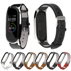 Mijobs Screwless Magnetic Case Top-grain Leather Watch Band for Xiaomi Mi Band 5 & 6, Host not Included