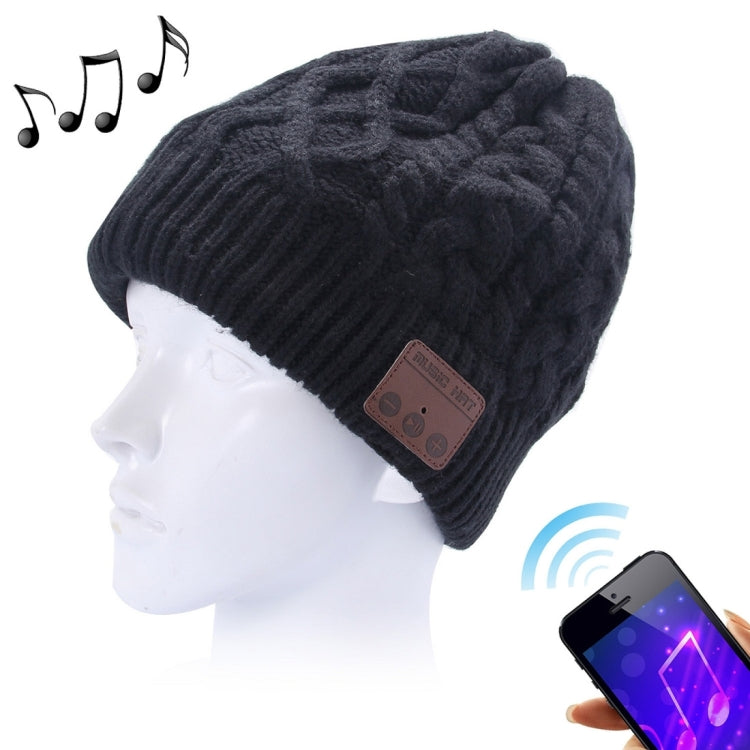 Wavy Textured Knitted Bluetooth Headset Warm Winter Beanie Hat with Mic for Boy & Girl & Adults – Bluetooth Black