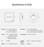 Sonoff T2 Touch 86mm Tempered Glass Panel Wall Switch Smart Home Light Touch Switch, Compatible with Alexa and Google Home, AC 100V-240V, EU Plug, 86mm/ 2 EU Plug
