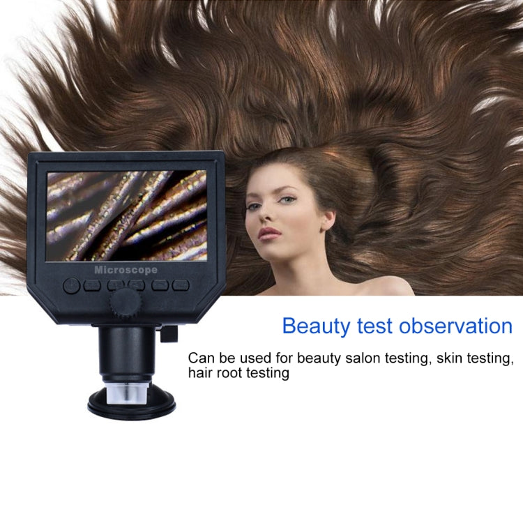 G600 600X 3.6MP 4.3 inch HD LCD Display USB Charging Portable Digital Microscope with LED Light, Support Micro SD Card(64GB Max), US Plug, AC 100-240V, US Plug