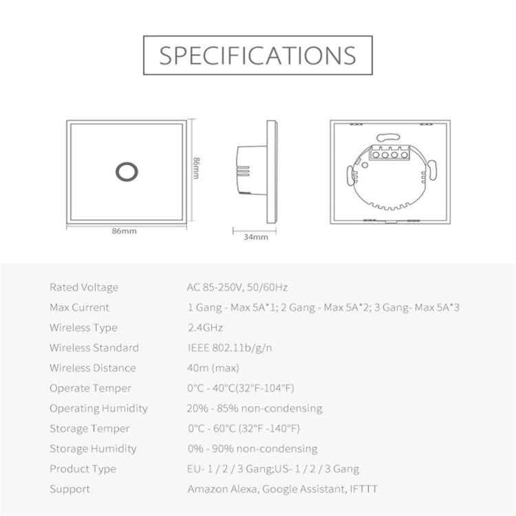 NEO NAS-SC01W Wireless WiFi EU Smart Light Control Switch 1Gang, 1 Gang – TPU