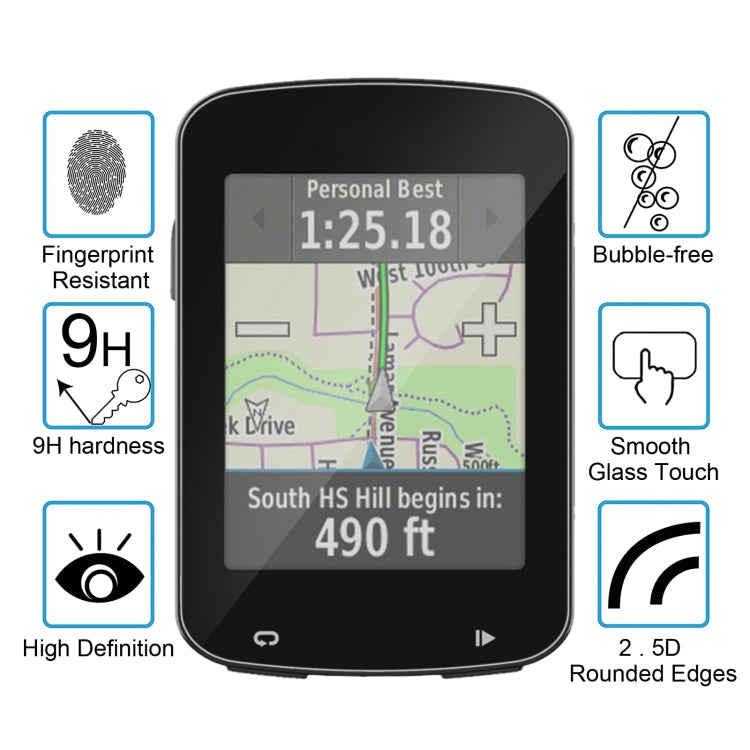 For Garmin Edge 820 0.26mm 2.5D 9H Tempered Glass Film Screen Protector, For Garmin Edge 820