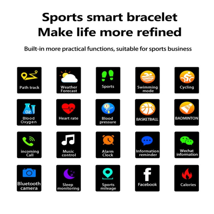 F15 1.3 inch TFT IPS Color Screen Smart Bracelet, Support Call Reminder/ Heart Rate Monitoring /Blood Pressure Monitoring/ Sleep Monitoring/Blood Oxygen Monitoring – Bluetooth