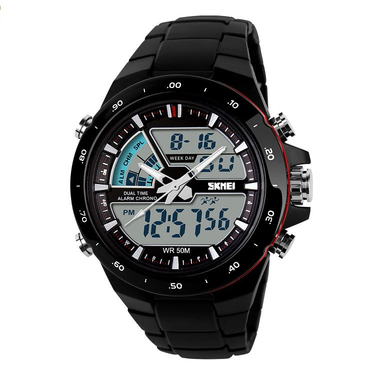 Digital Watch – 1016 Multifunctional Men Outdoor Sports Noctilucent Waterproof Double... Red + Black