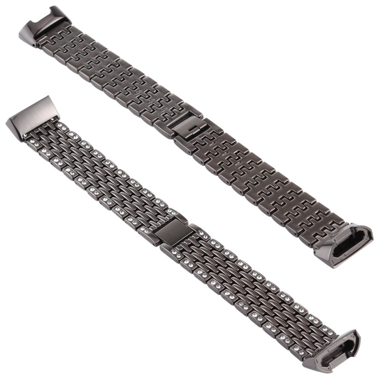 For Fitbit Charge 3 Diamond-studded Stainless Steel Watch Band – Wear-resistant Black