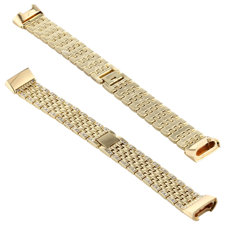 For Fitbit Charge 3 Diamond-studded Stainless Steel Watch Band – Wear-resistant Gold