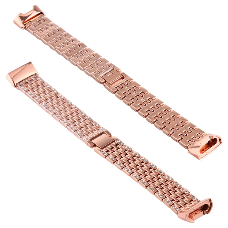 For Fitbit Charge 3 Diamond-studded Stainless Steel Watch Band – Wear-resistant Rose Gold