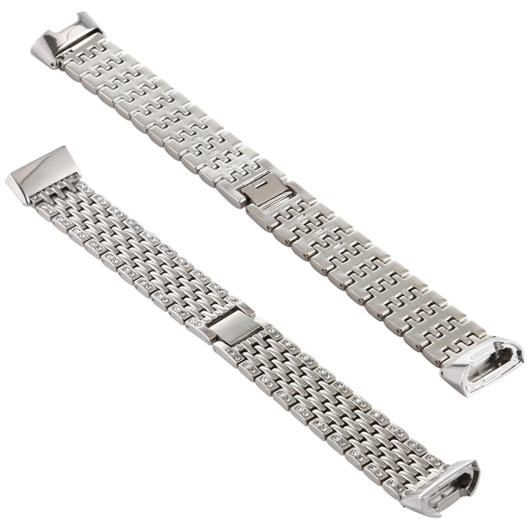 For Fitbit Charge 3 Diamond-studded Stainless Steel Watch Band Silver