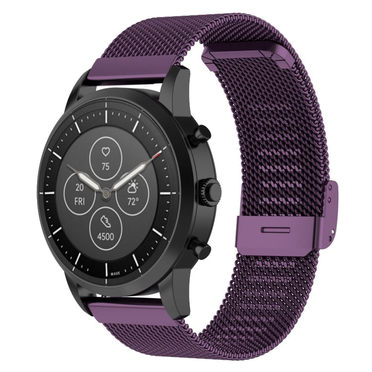 22mm Metal Mesh Wrist Strap Watch Band for Fossil Hybrid Smartwatch HR, Male Gen 4 Explorist HR, Male Sport Dark Purple