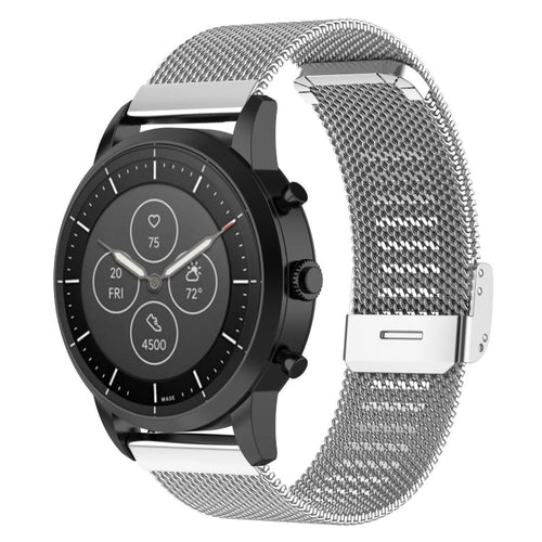 22mm Metal Mesh Wrist Strap Watch Band for Fossil Hybrid Smartwatch HR, Male Gen 4 Explorist HR, Male Sport Silver