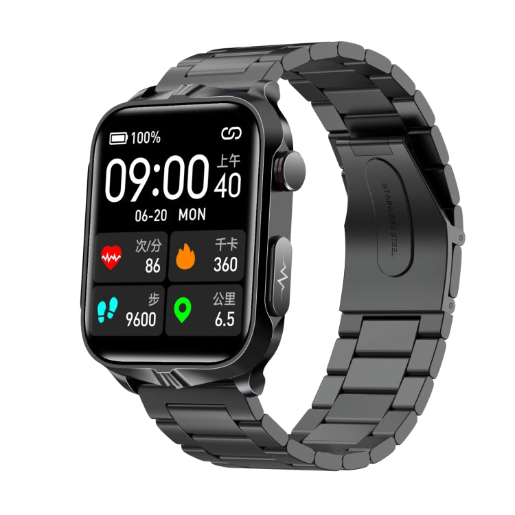 TK11P 1.83 inch IPS Screen IP68 Waterproof Steel Band Smart Watch, Support Stress Monitoring / ECG, Steel Band (Black) Steel Band (Black)