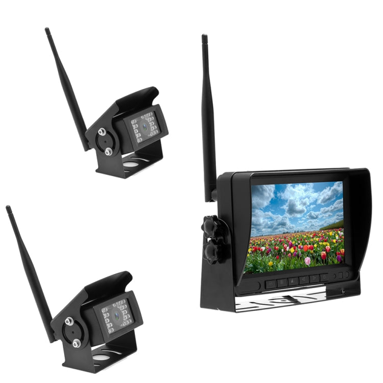 K0232 7 inch 140 Degrees Wide Angle HD Car Rear View Backup Dual Cameras Rearview Monitor Split Screen, K0232 K0232