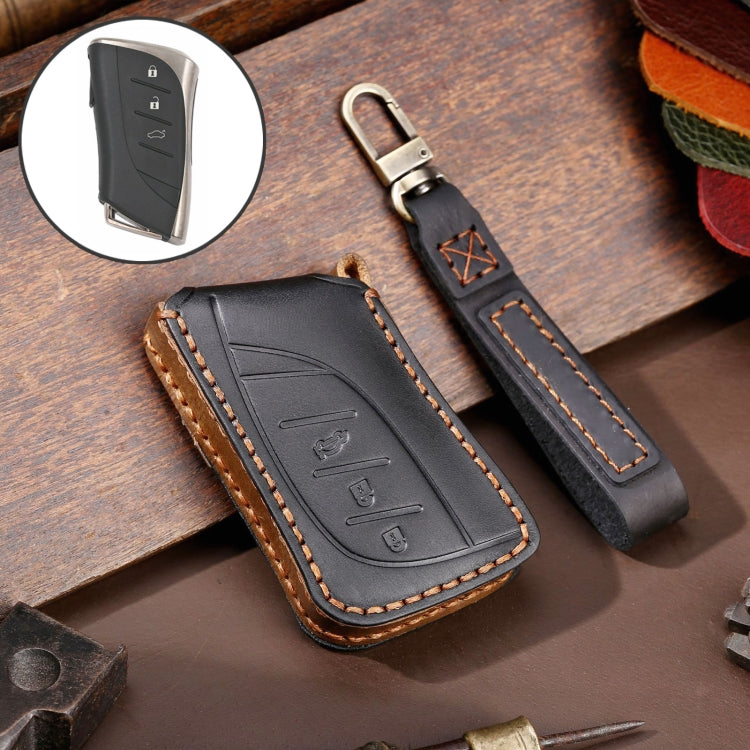 For Lexus 3-button Hallmo Car Cowhide Leather Key Protective Cover Key Case, C130 C130 Black