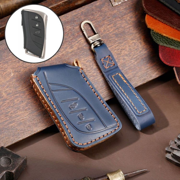 For Lexus 3-button Hallmo Car Cowhide Leather Key Protective Cover Key Case, C130 – Leather C130 Blue