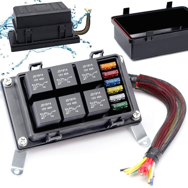 12V 5 Pin Car 6 Slots Waterproof Relay Fuse Box with Cable, 12V 5 Pin 12V 5 Pin