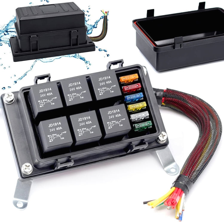 24V 5 Pin Car 6 Slots Waterproof Relay Fuse Box with Cable, 24V 5 Pin – Waterproof 24V 5 Pin