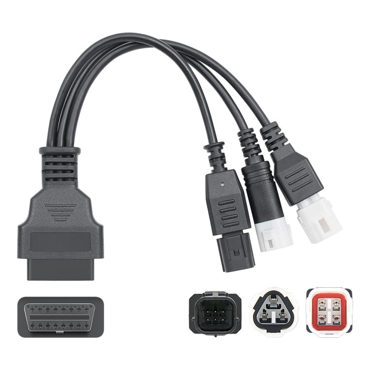 Motorcycle OBD II 3 Pin + 4 Pin + 6 Pin to 16 Pin Adapter Cable for Honda / Yamaha – Durable Build, Easy to Use, For Honda / Yamaha (Black)
