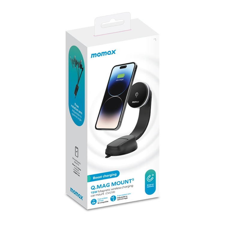 MOMAX CM25B Magnetic Wireless Charger Car Suction Cup Phone Holder, CM25B – Magnetic, Wireless Charging, TPU
