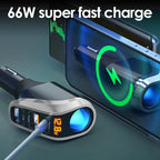 DY48TC 188W USB-C / Type-C + USB Dual Port Multi-function Car Charger with Cigarette Lighter