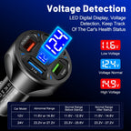 66W 4 in 1 Digital Display Fast Charging Car Charger with Voltmeter, 66W