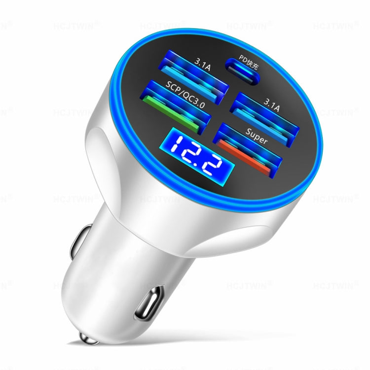 WGS-G37 5 in 1 Digital Display Super Fast Charging Car Charger with Voltmeter, WGS-G37 – Shockproof, Fast Charging, TPU WGS-G37 White
