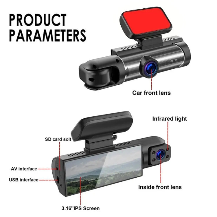 3.16 inch 1080P HD Night Vision Front and Inside Dual Lenses Driving Recorder, Front and Inside Dual Lenses – Durable Build, Easy to Use