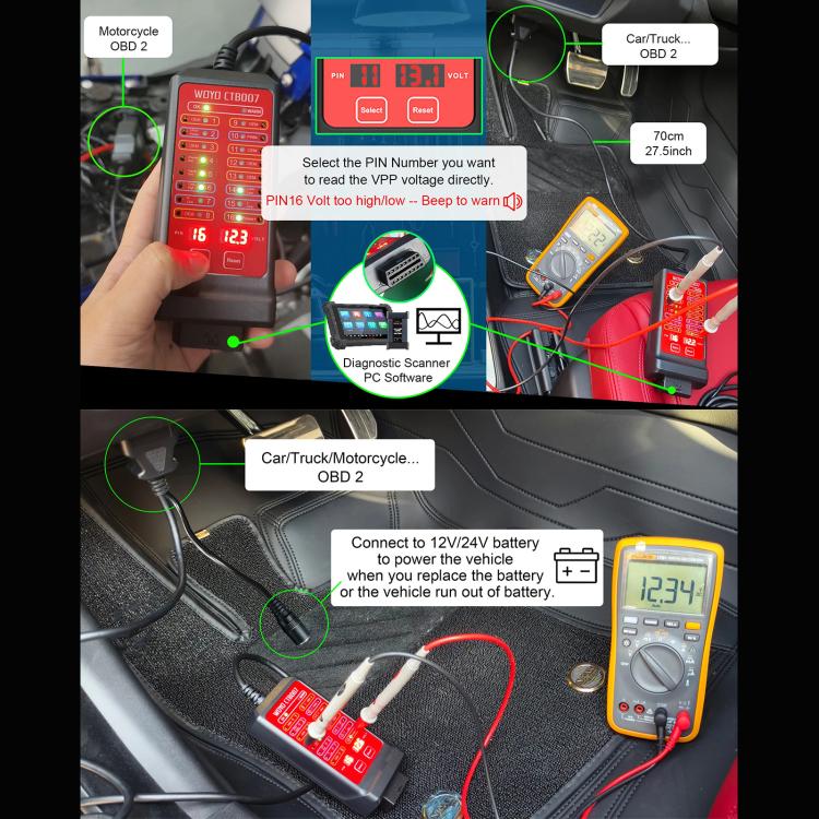 WOYO CTB007 CAN Tester Box 12V 24V OBD2 Breakout Box with 27 in / 59 in Cable Cable for All Car Automotive Diagnostic Tool, CTB007 with 59 in Cable – TPU