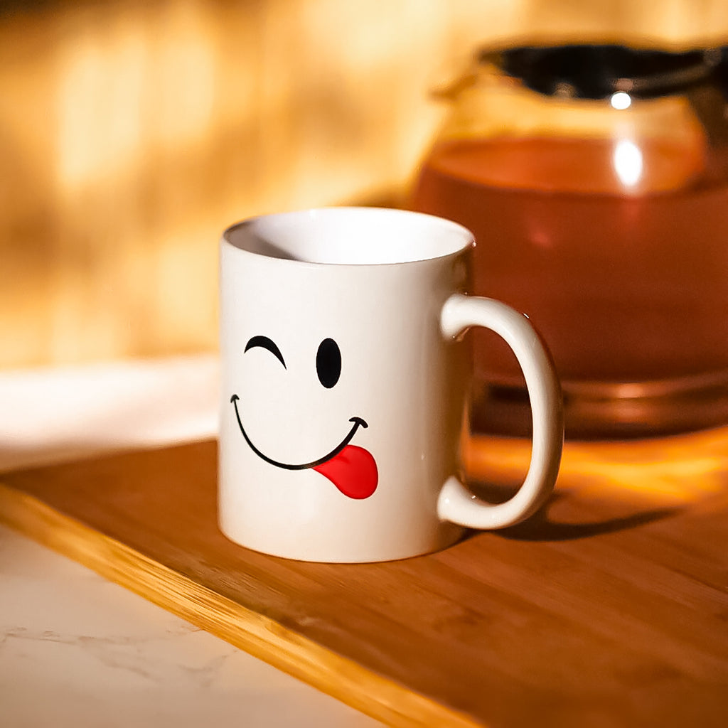 Set of 6 White Emoji Coffee Mugs – Dishwasher Safe Porcelain Tea & Hot Chocolate Cups