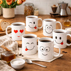 Set of 6 White Emoji Coffee Mugs – Dishwasher Safe Porcelain Tea & Hot Chocolate Cups