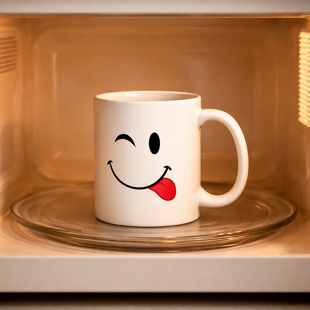 Set of 6 White Emoji Coffee Mugs – Dishwasher Safe Porcelain Tea & Hot Chocolate Cups