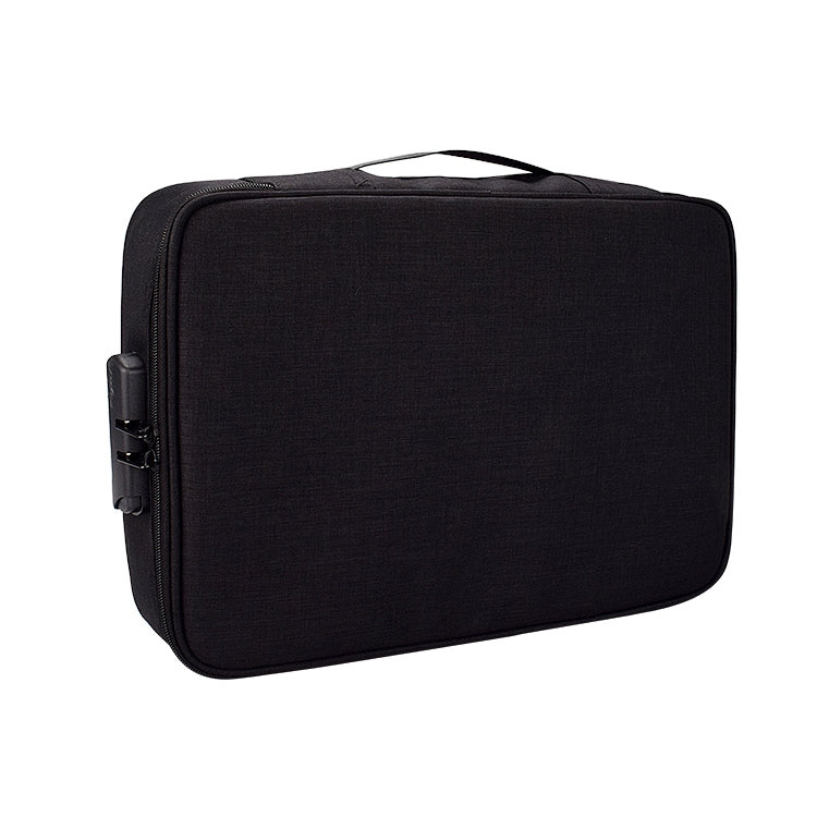 ZJ02 Waterproof Polyester Multi-layer Document Storage Bag Laptop Bag for All Sizes of Laptops, with Password Lock – Waterproof, Card Slot Black