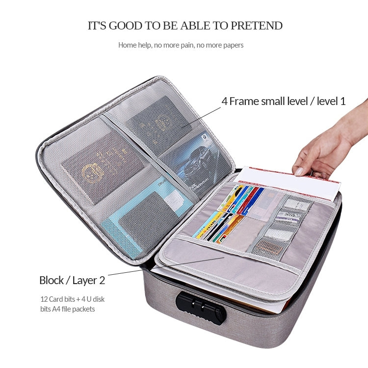 ZJ02 Waterproof Polyester Multi-layer Document Storage Bag Laptop Bag for All Sizes of Laptops, with Password Lock – Waterproof, Card Slot