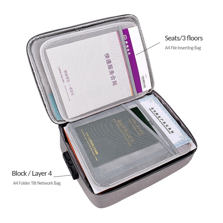 ZJ02 Waterproof Polyester Multi-layer Document Storage Bag Laptop Bag for All Sizes of Laptops, with Password Lock – Waterproof, Card Slot