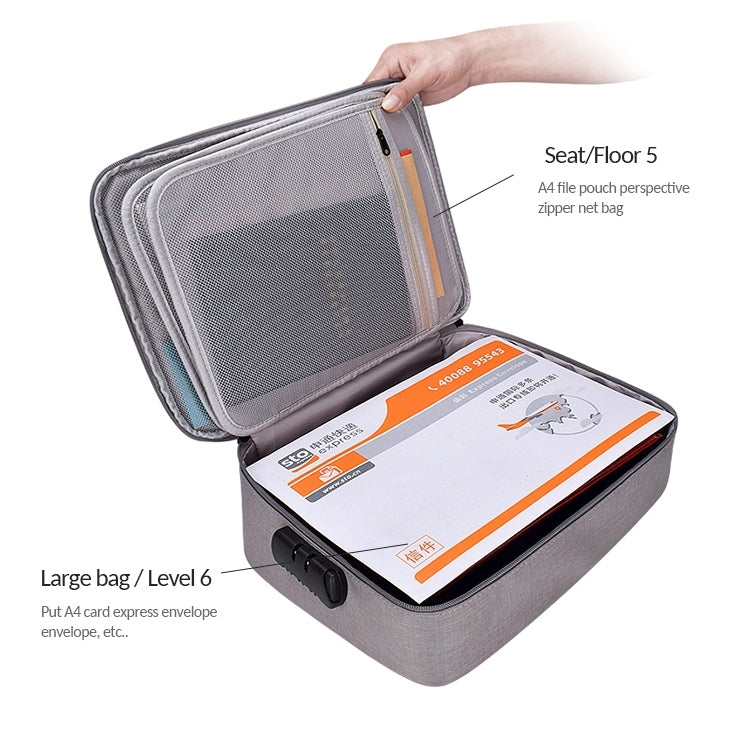 ZJ02 Waterproof Polyester Multi-layer Document Storage Bag Laptop Bag for All Sizes of Laptops, with Password Lock – Waterproof, Card Slot