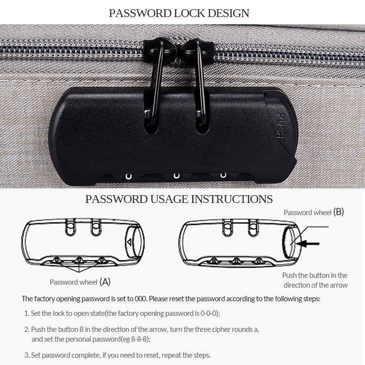 ZJ02 Waterproof Polyester Multi-layer Document Storage Bag Laptop Bag for All Sizes of Laptops, with Password Lock – Waterproof, Card Slot