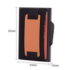 X-32C Automatically Pop-up Card Type Anti-magnetic RFID Anti-theft Men Aluminum Alloy B Dial Button Elastic Bag Wallet with PU Leather Strap, X-32C B Dial Button Black, X-32C B Dial Button Grey, X-32C B Dial Button Blue
